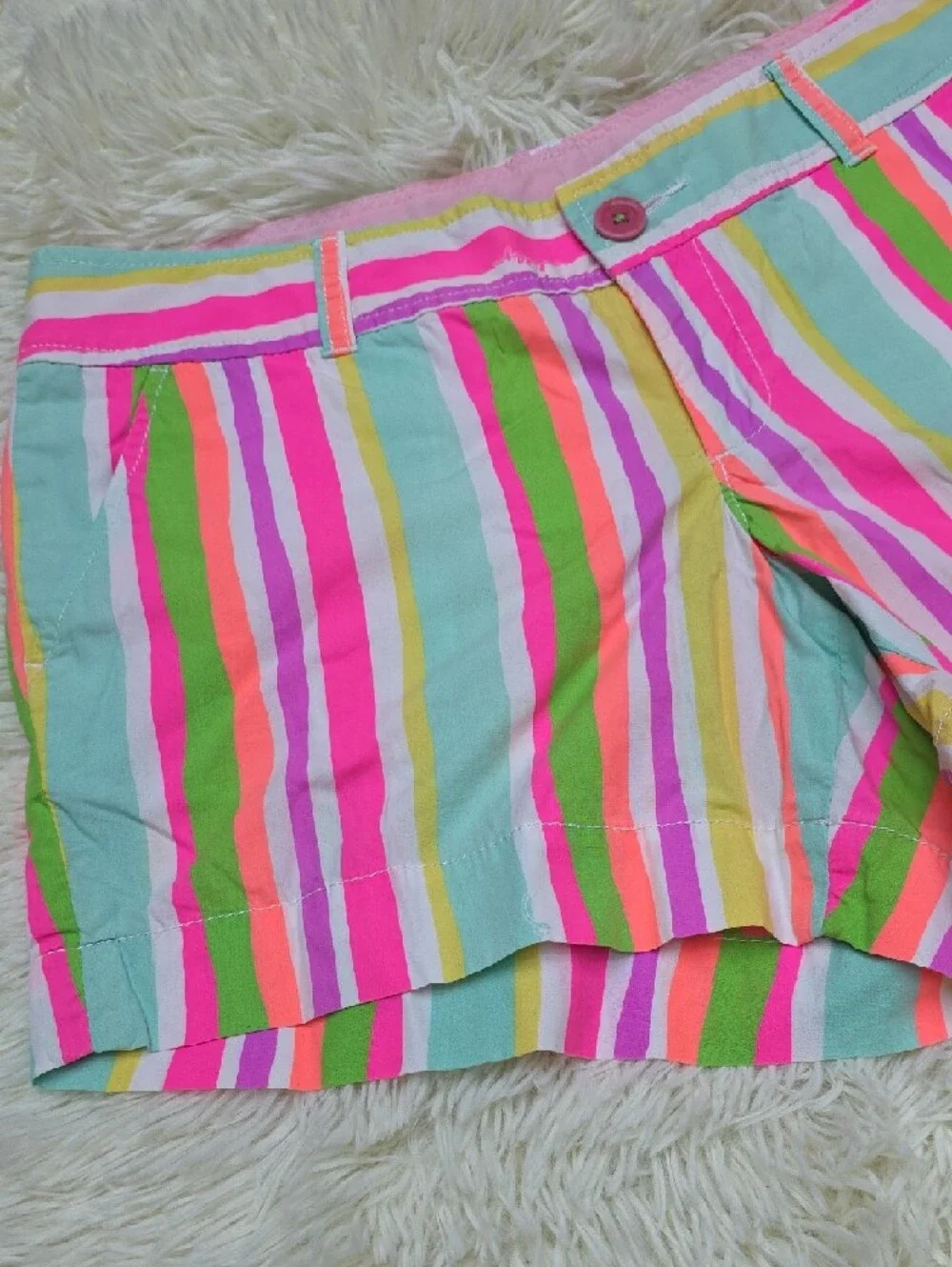 Lilly Pulitzer Multicolor Striped Bermuda Shorts - Pink, Green & Yellow